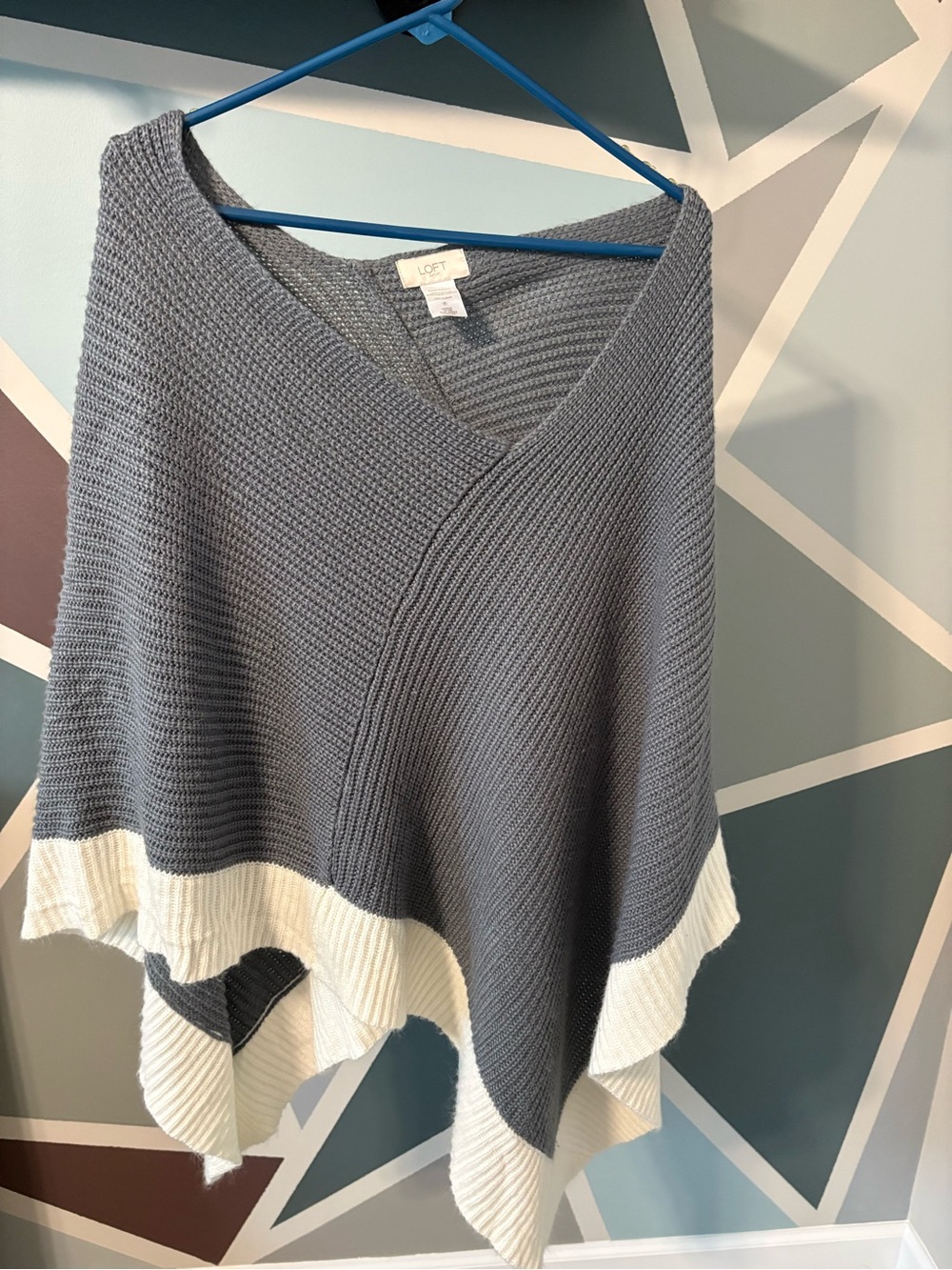 LOFT Gray and White Colorblock Knit Poncho